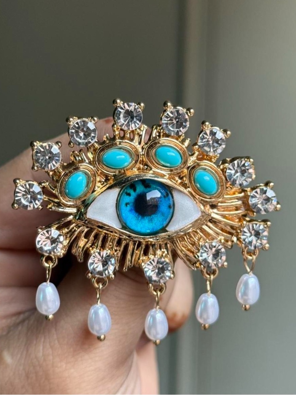 Surrealiast Blue Eyes Turquoise Pearl Brooch